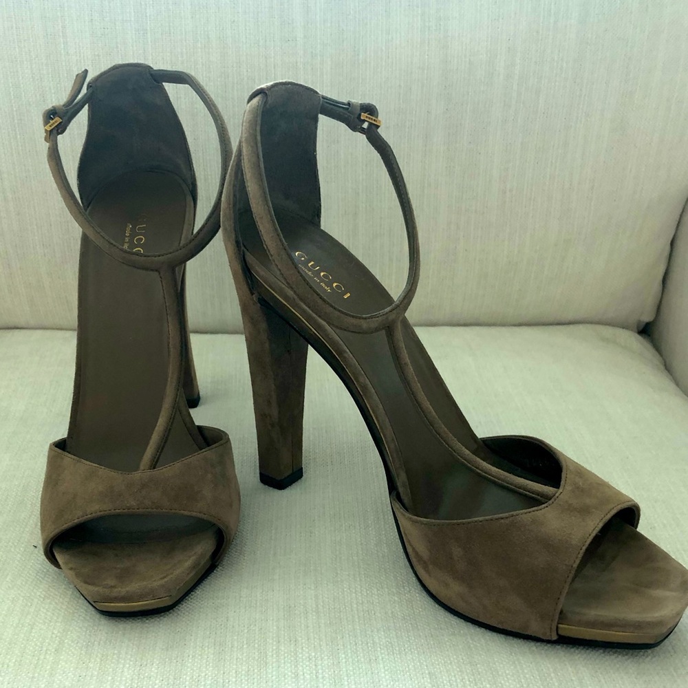 Gucci suede t-strap heels